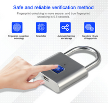 Load image into Gallery viewer, Security keyless USB Rechargeable Door Lock Fingerprint Smart Padlock Quick Unlock Zinc Alloy Metal Self Developing Chip