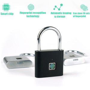 Security keyless USB Rechargeable Door Lock Fingerprint Smart Padlock Quick Unlock Zinc Alloy Metal Self Developing Chip