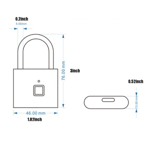 Security keyless USB Rechargeable Door Lock Fingerprint Smart Padlock Quick Unlock Zinc Alloy Metal Self Developing Chip