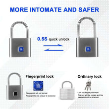 Load image into Gallery viewer, Security keyless USB Rechargeable Door Lock Fingerprint Smart Padlock Quick Unlock Zinc Alloy Metal Self Developing Chip